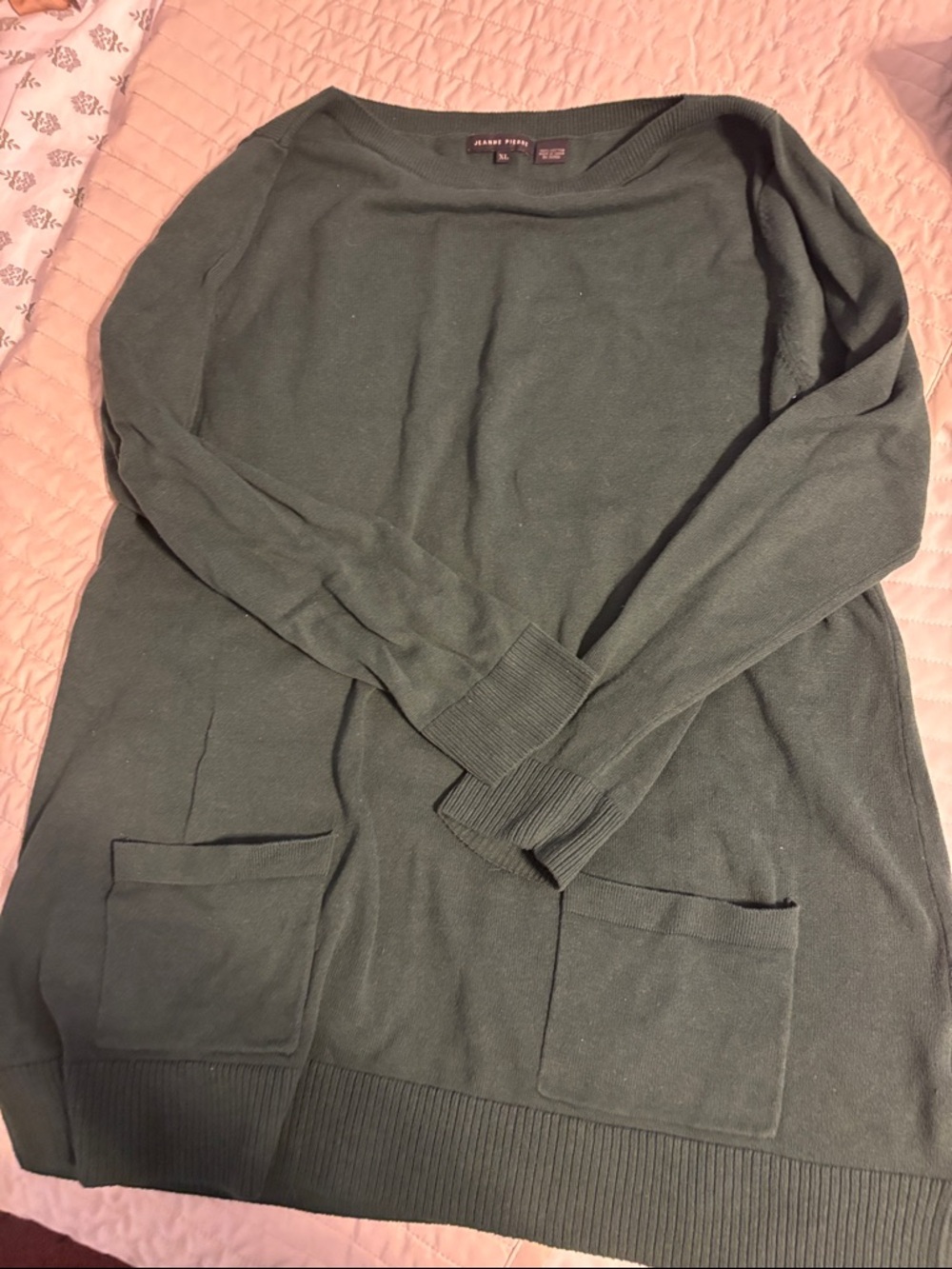 Jean Pierre  Forest Green Crewneck Sweater with Front Pockets
